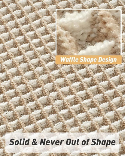 AMOAMI Upgraded Waffle Bath Mat, Super Absorbent Non Slip Bath Mats for Bathroom Floor, Machine Washable Bathroom Rugs with Tassels, Rubber Backed Bathroom Mats, Ultra Soft, 17" x 24",Brown & Cream