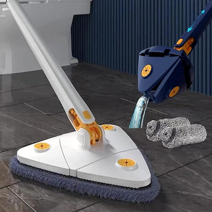 Cleangly 360 Triangular Spin Mop, 360 Rotatable Adjustable Cleaning Mop with 2 Mops (Blue)