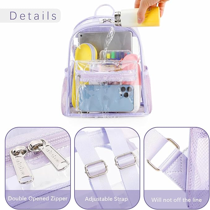 abshoo Clear Mini backpack Stadium Approved 12x12x6 Clear Bag Transparent Small Backpacks (Purple)