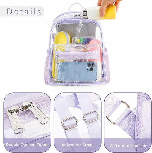 abshoo Clear Mini backpack Stadium Approved 12x12x6 Clear Bag Transparent Small Backpacks (Purple)