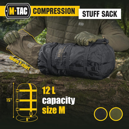 M-Tac Compression Stuff Sack for Sleeping Bag Military Water Resistant Compression Bag Lightweight Nylon Compression Sack for Travel, Camping, Hiking, Outdoor