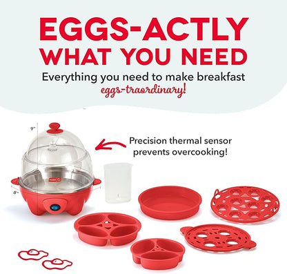 DASH Deluxe Rapid Egg Cooker for Hard Boiled, Poached, Scrambled Eggs, Omelets, Steamed Vegetables, Dumplings  More, 12 capacity, with Auto Shut Off Feature - Red