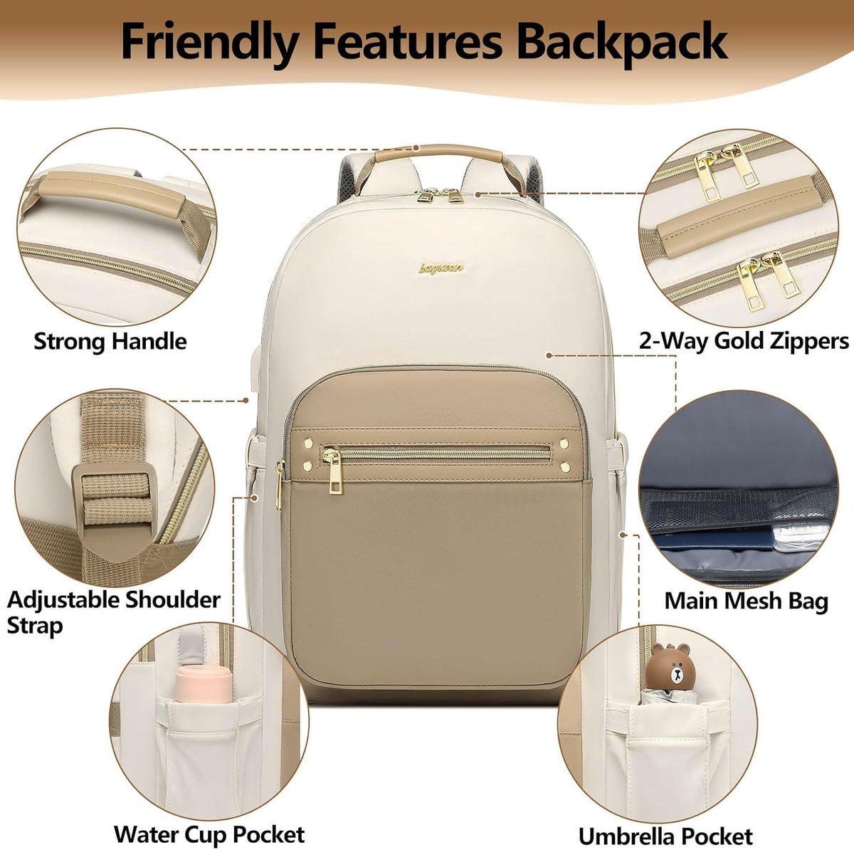 bagswan laptop backpack for Women - 15.6 inch Work Bags Travel Backpack with USB Charger College Bookbag Waterproof Business Computer Backpack Anti-theft Casual Backpacks for Nurse Teacher khaki