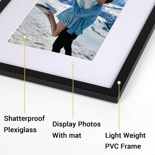Rempry 8x10 Picture Frame, Display Pictures 5x7 with Mat or 8x10 Without Mat, Wall Hanging or Tabletop Photo Frame with Shatter Resistant Plexiglass, Black, 1 Pack