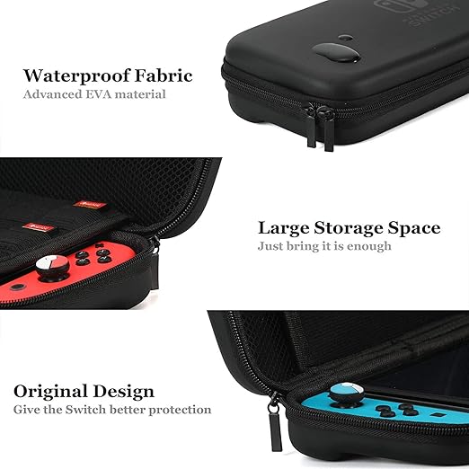 Carrying Case Compatible with Switch 2017  Switch OLED 2021 Console Joy-Con with 10 Game Card Slots , Black Cats on Gray Background