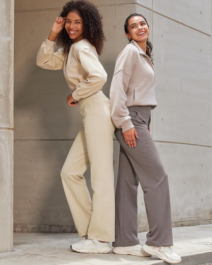 Wide leg yoga pants made from soft, moisture-wicking fabric providing luxurious comfort and flexibility with a high-waist design for a flattering fit.