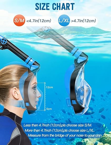 Zenoplige Full Face Snorkel Mask Adults,Dry-Top Snorkeling Gear with Camera Mount,Foldable 180-Degree Panoramic Scuba Mask for Snorkeling Diving Swimming Travel,Snorkel Mask Anti-Fog  Anti-Leak