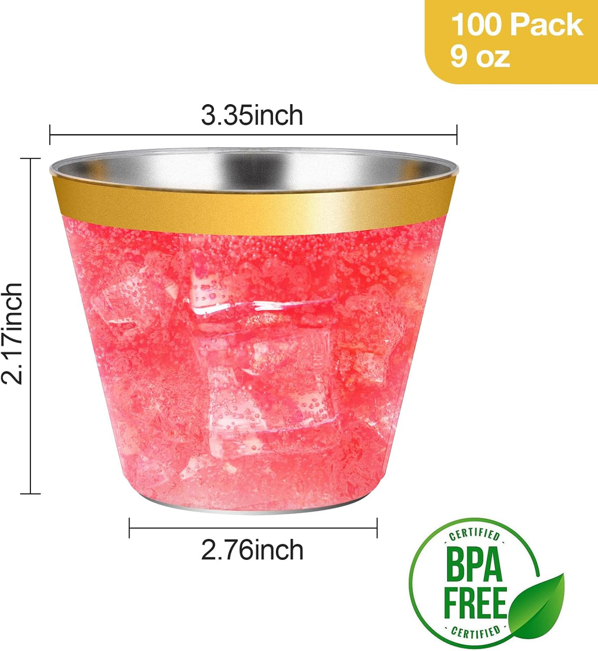 Goodluck 50PCS 9oz Gold Plastic Cups for Party, Disposable Gold Rim Cups, Plastic Cocktail Glasses for Wedding Thanksgiving, Christmas, and Parties