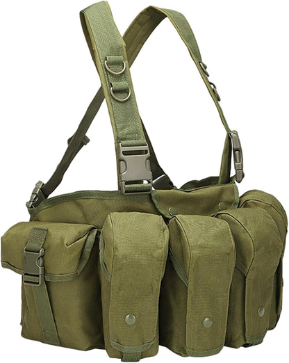 Chest Rig Adjustable Waterproof Nylon Chest Pack with Multi-Pockets Wear-Resistant Dirt-Resistant Vest for Hunting Training and Workouts..