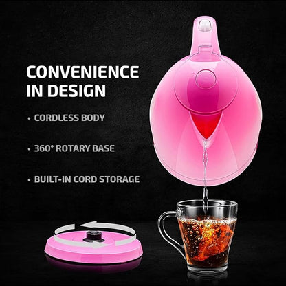 OVENTE Electric Kettle, Hot Water, Heater 1.7 Liter - BPA Free Fast Boiling Cordless Water Warmer - Auto Shut Off Instant Water Boiler for Coffee & Tea Pot - Pink KP72P