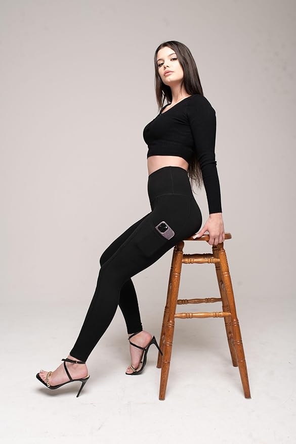 COMFY FOREVER Pocket Leggings for Women W/5' High Waist Tummy Control Ankle Length Pants