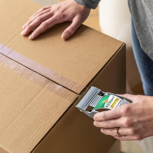 Duck EZ Start Packing Tape with One-Handed Dispenser Frustration-Free, Whisper Quiet, Beginner-Friendly, Moving & Shipping Boxes, Clear, 1.88 Inch x 55 Yards