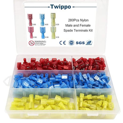 280Pcs Nylon Spade Connector, Male and Female Spade Terminals Kit, Crimp Terminal Connectors, Automotive Electrical Connector, Wire Connectors Kit, Quick Disconnect Connectors (22-10 Gauge)