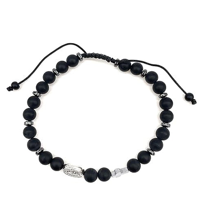 Black Onyx Beads and Adjustable St. Benedict Cross Bracelet for Men