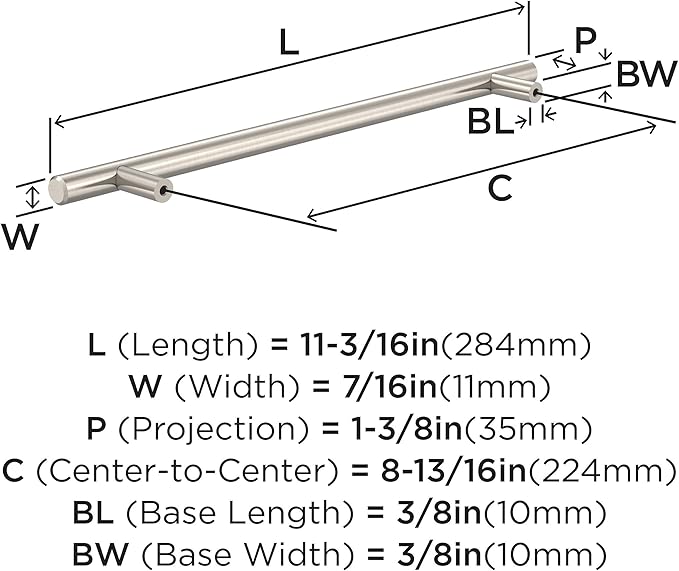 Amerock BP40521CSG9 Sterling Nickel Cabinet Pull | 8-13/16 inch (224mm) Center-to-Center Cabinet Hardware | Bar Pulls | Furniture Hardware | Drawer Pull