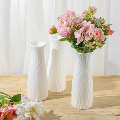 Hoolerry 12 Pcs White Flower Vases Bulk for Centerpieces Plastic White Bud Vase for Flowers Ceramic Look Flower Vase Decorative Tall Unbreakable Vase for Flowers Home Office Table(Elegant Style)