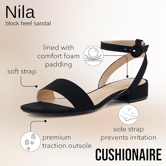 CUSHIONAIRE Women's Nila one band low block heel sandal +Wide Widths Available