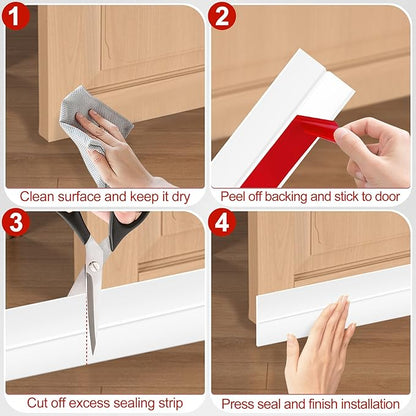 MYFAMIREA Door Weather Stripping 2IN (W) x 20FT (L) Door Draft Stopper Seal Tape Silicone Seal Strip Self Adhesive Shower Sweep Insulation Tape Side Bottom Strip for Sliding Glass Window Gap, White