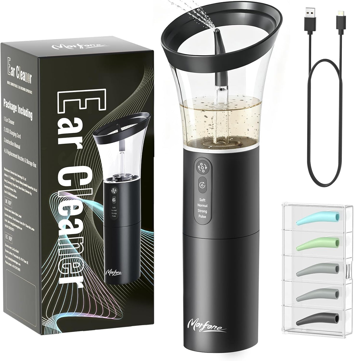 Ear Wax Removal, Electric Ear Cleaning Kit Effective & Safe Ear Cleaner Irrigation Flushing System 4 Pressure Modes for Ear Wax Buildup, Water Resistant Ear Cleaning Tool USB Rechargeable