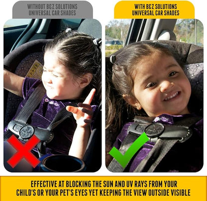 BZ Solutions Original 4-Pack Car Window Sun Shades Bundle-Universal Fit All Vehicles-Easy and Effective Way to Block Sun Glare, Harmful Heat, and UV Rays from Children or Pets-Black Static Cling Film