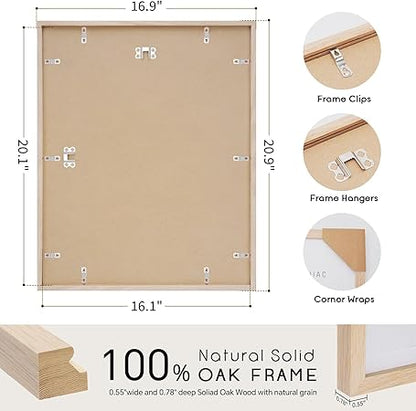 puthiac 16x20 Picture Frames for Wall - Minimalist 16x20 Oak Wood Frames, 16"x20" Picture Frame Wood, Natural Solid Wooden Picture Frames for Wall Art Photo and Prints(1 Pack, Beige)