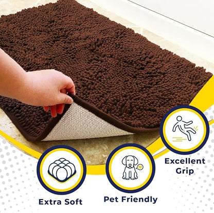 Muddy Mat Shown on TV  Super Absorbent Microfiber Dog Door Mat for Muddy Paws, Non-Slip Washable Pet Rug, Quick Dry Chenille Entryway Carpet, Machine Washable Indoor Outdoor mat, Brown 30"x19"