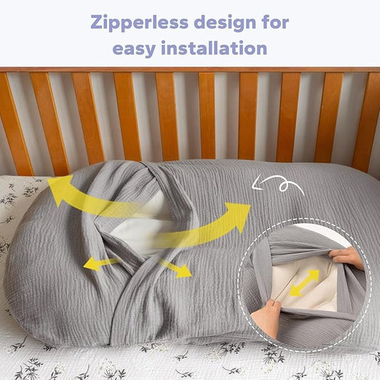 FUNUPUP Muslin Baby Lounger Cover Compatible with Snuggle Me Lounger, Infant Lounger Pillow Cover for Newborn, Removable Newborn Lounger Cover for Boys and Girls, Grey