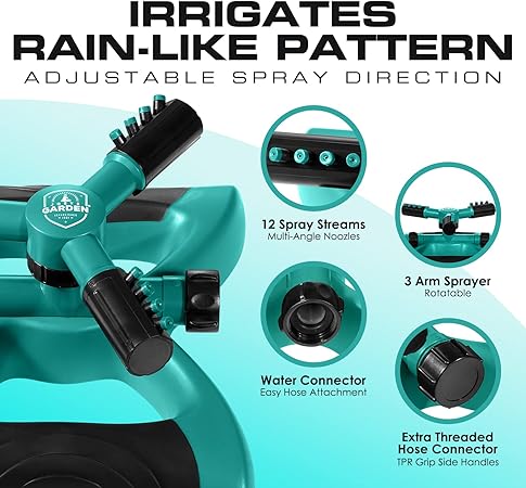 Joeys Sprinkler for Yard, Rotating Garden Sprinkler for Large Area Coverage, Lawn and Yard Sprinklers (Green)