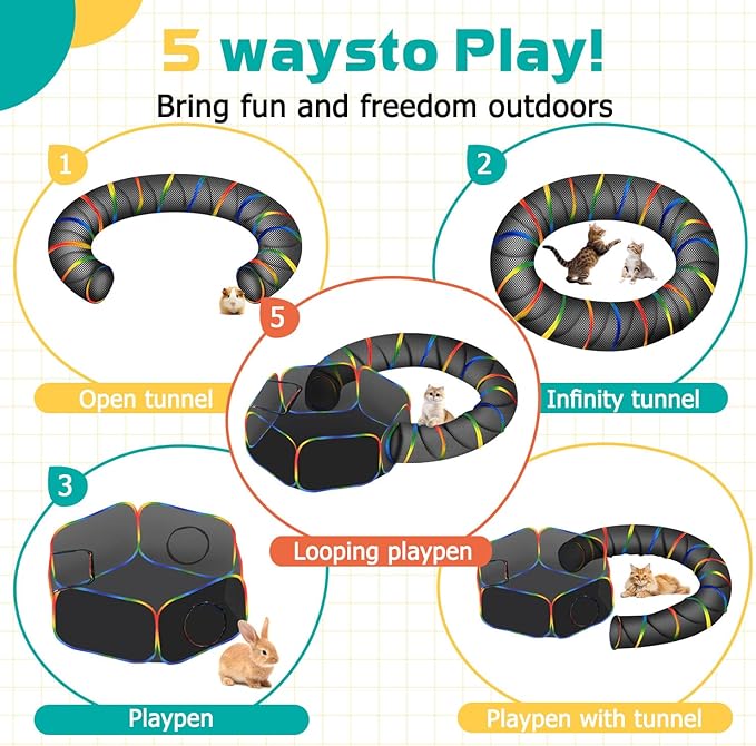 LUCKITTY Outdoor Rainbow Cat Enclosures Playground,Outside House for Indoor Cats Include Portable Tent, Circle Cat Playpen Tunnel, for Cats, Kitty and Small Animals,Within Storage Bag
