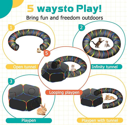 LUCKITTY Outdoor Rainbow Cat Enclosures Playground,Outside House for Indoor Cats Include Portable Tent, Circle Cat Playpen Tunnel, for Cats, Kitty and Small Animals,Within Storage Bag