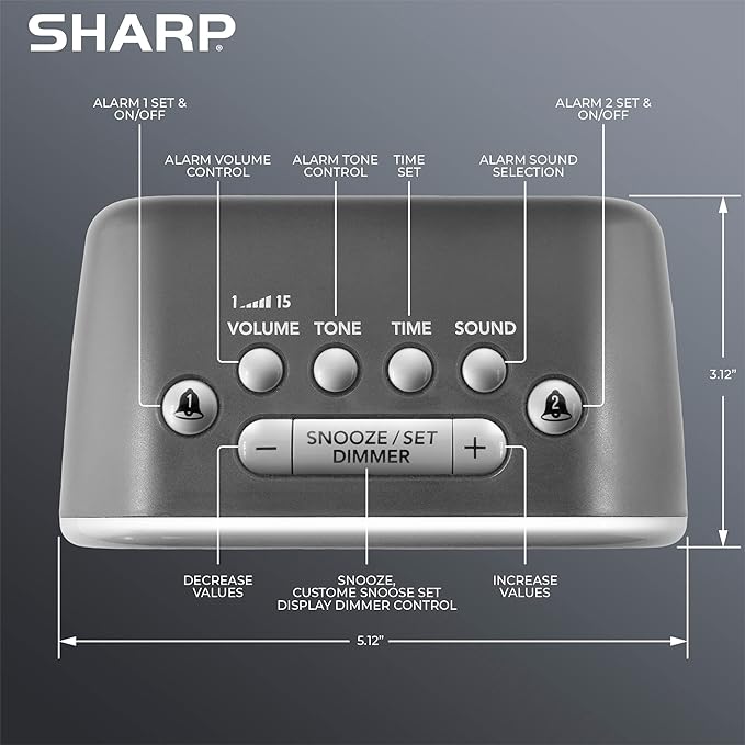 Sharp Big Bang Super Loud Alarm Clock for Heavy Sleepers, 6 Extremely Loud Wake Up Sounds: Rooster, Bugle, Nagging Mom, Jackhammer, Siren, Beep- Up to 115db Volume, Silver/Black with White LED Display