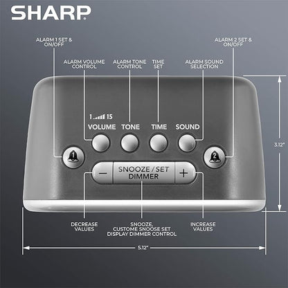Sharp Big Bang Super Loud Alarm Clock for Heavy Sleepers, 6 Extremely Loud Wake Up Sounds: Rooster, Bugle, Nagging Mom, Jackhammer, Siren, Beep- Up to 115db Volume, Silver/Black with White LED Display