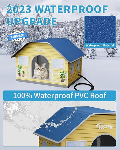 Toozey Large Outdoor Heated Cat House, Weatherproof Outdoor Cat House for Winter with Pet Heating Pad, Safe Feral Outside Pet House, Suitable for Several Cats or Small Dogs, Warm Heated Cat Shelter