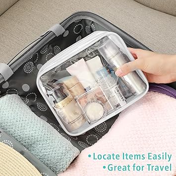 F-color Clear Makeup Bags 2 Pack TSA Approved Toiletry Bag, 2 Size Women's Clear Toiletry Bags Fit Carry-on Travel Essentials, 1 Large 1 Medium, Matte White