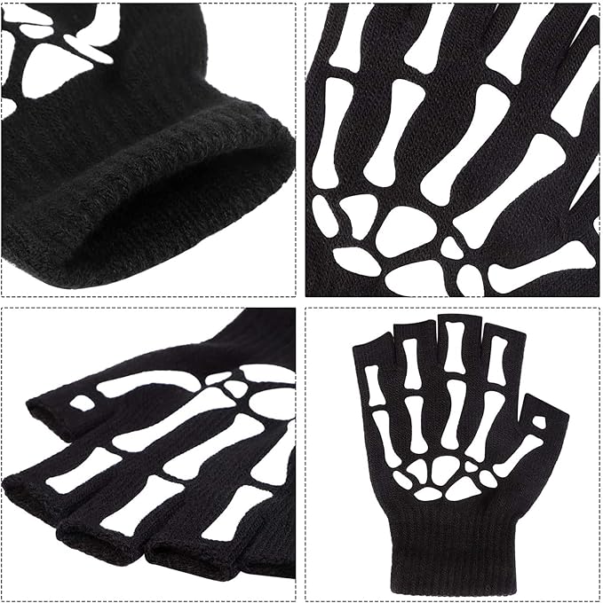 Skeleton Gloves,Glow in the Dark Touch Screen Thickened FullHalf Finger for Costume Cosplay Accessories