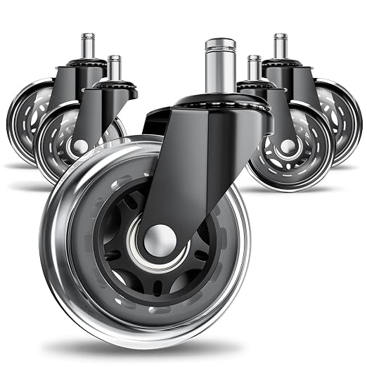 Office Chair Wheels for Hardwood Floor, 4 Pack 3 Inch Heavy Duty PU Caster Wheels, Replacement Casters Universal Stem, Quiet & Smooth for Most Chairs (pack of 4)