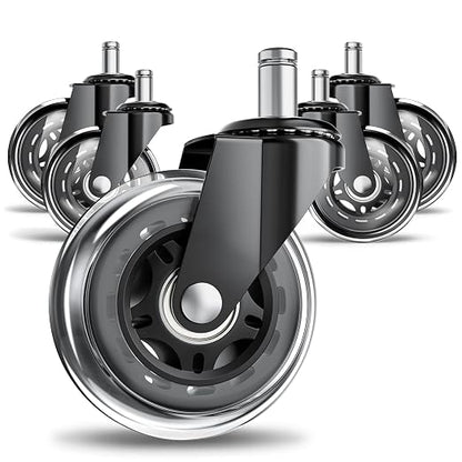 Office Chair Wheels for Hardwood Floor, 4 Pack 3 Inch Heavy Duty PU Caster Wheels, Replacement Casters Universal Stem, Quiet & Smooth for Most Chairs (pack of 4)
