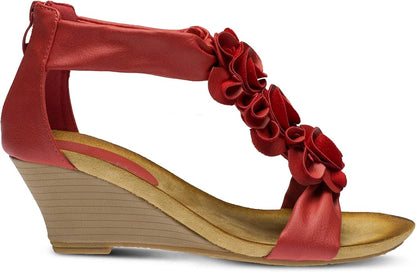 PATRIZIA Women's HARLEQUIN Ankle Strap T-Strap Wedge Sandals - Floral Design, Cushioned Insole, Back Zipper
