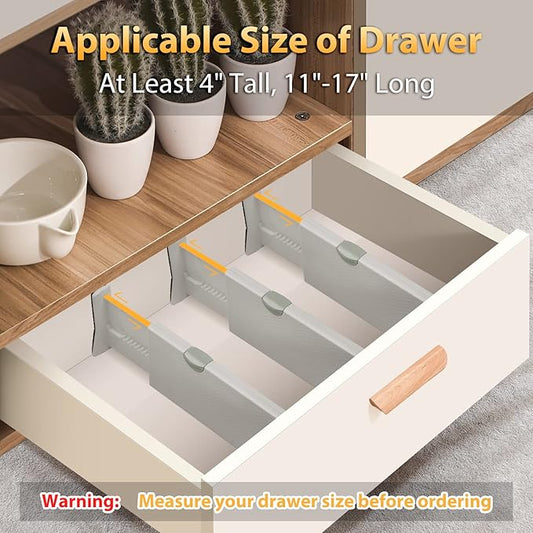Drawer Dividers Organizer 5 Pack, Adjustable Separators 4" High Expandable from 11-17" for Bedroom, Bathroom, Closet,Clothing, Office, Kitchen Storage, Strong Secure Hold, Foam Ends, Locks in Place