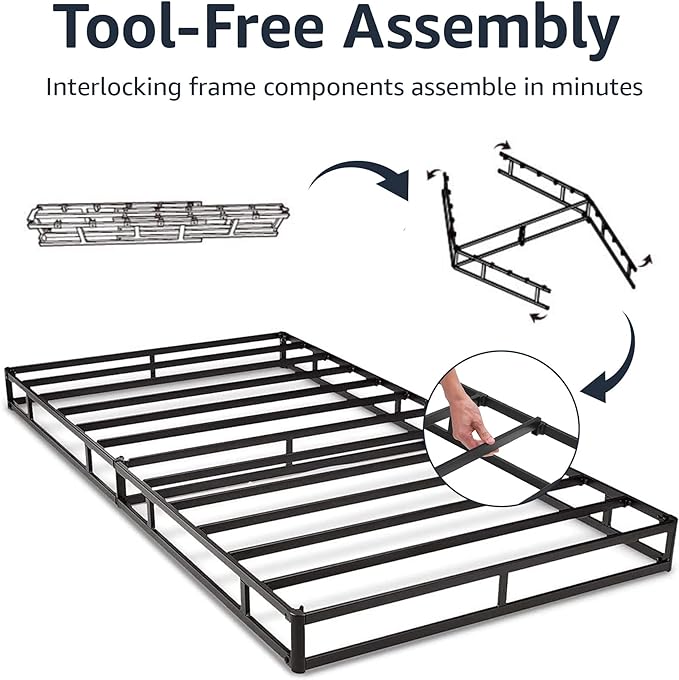 Basics Smart Box Spring Bed Base, 9-Inch Height Mattress Foundation, Tool-Free Easy Assembly, Twin, 74"L x 38"W x 9"H, White