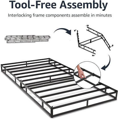 Basics Smart Box Spring Bed Base, 9-Inch Height Mattress Foundation, Tool-Free Easy Assembly, Twin, 74"L x 38"W x 9"H, White