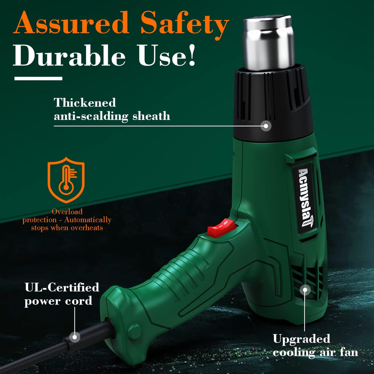 Heat Gun, Heavy Duty Hot Air Gun Kit Dual Temperature Settings 572?~932? (300?-500?), Overload Protection, Shrink Wrapping/Tubing, Paint Removing, Epoxy Resin ( No accessories included. Heat Gun only )