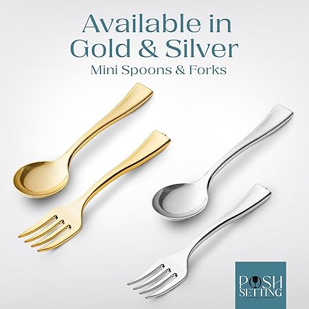 Posh Setting - Plastic Mini Forks, Gold Mini Forks, Gold Plastic Mini Dessert Forks, Disposable Tiny Gold Forks, 4 inch Gold Plastic Forks, Taster Forks, Small Forks, Appetizer Forks (36 Pack)