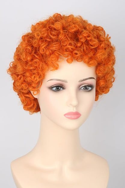 Woman or Girls Annie Wig Orange Short Curly Afro Wig for Girls Halloween Party Costume Cosplay Wig
