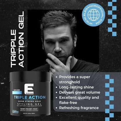 E Elegance Moon Fragrance Triple Action Hair Gel for Men And Women - Super Strong Hold, Extreme Volume, And Long Lasting Shine - Flake Free And Refreshing Fragrance - All Hair Types, 16.9 oz