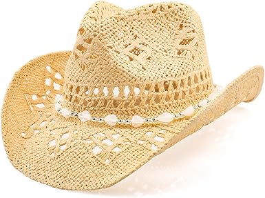 Cowboy Hat,Cowgirl Hat,Cowboy Hats for WomenMensStraw Wide with Shapeable Brim Cowboy Hat for WomensWhiteBlack.