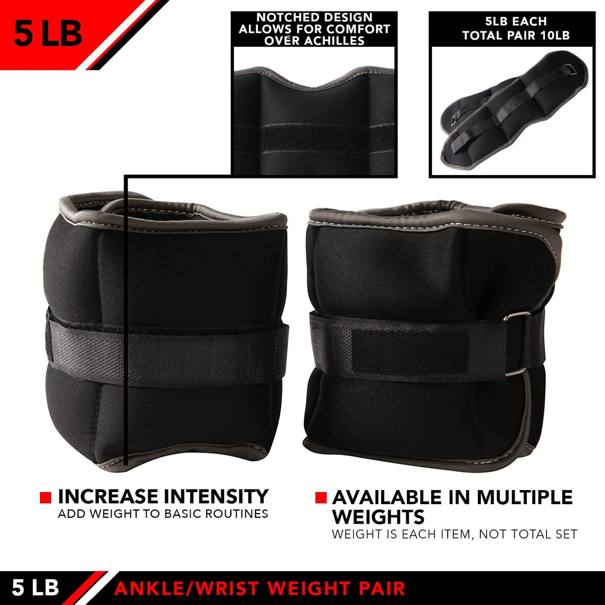 JFIT Adjustable Ankle Weights - Ankle Weight Pair 10 Weight and Bundle Options - 0.5 to 10 lbs Each, Set of 2, Adjustable Straps Ц Comfortable, Breathable, Moisture Absorbent Weight Straps for Men and Women