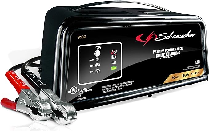 Schumacher Electric 50A 12V Car Battery Charger, Engine Starter  Maintainer - Fully Automatic Battery Charger for Cars, Trucks  RVs - 6A Charge 2A Maintain  10A Boost Modes - SC1361