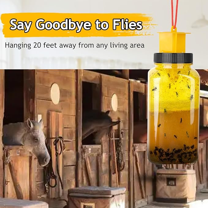 Dwcom 2 Pack Fly Traps Outdoor with Fly Bait, Fly Repellent for Outdoor Use Only, Controls Flies for Patios, Barns, Ranches, Hanging Fly Traps