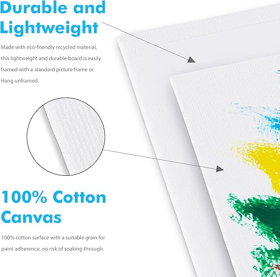 GOTIDEAL Canvas Boards for Painting, 8x10 inch Set of 24, Gesso Primed White Canvases for Painting - 100% Cotton Art Supplies Canvas for Acrylic Paint, Pouring, Oil Paint